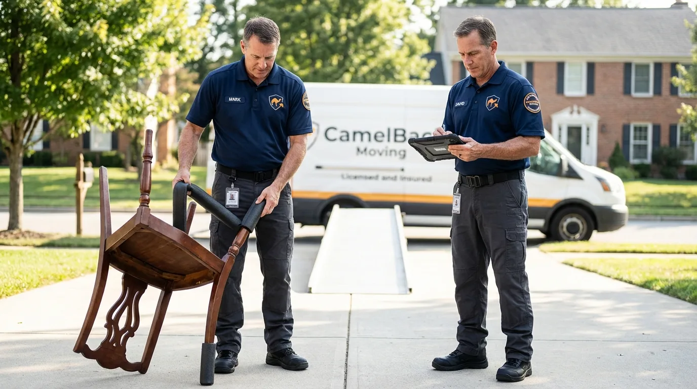Movers inspecting furniture for damage prevention before loading in Big Stone Gap, VA